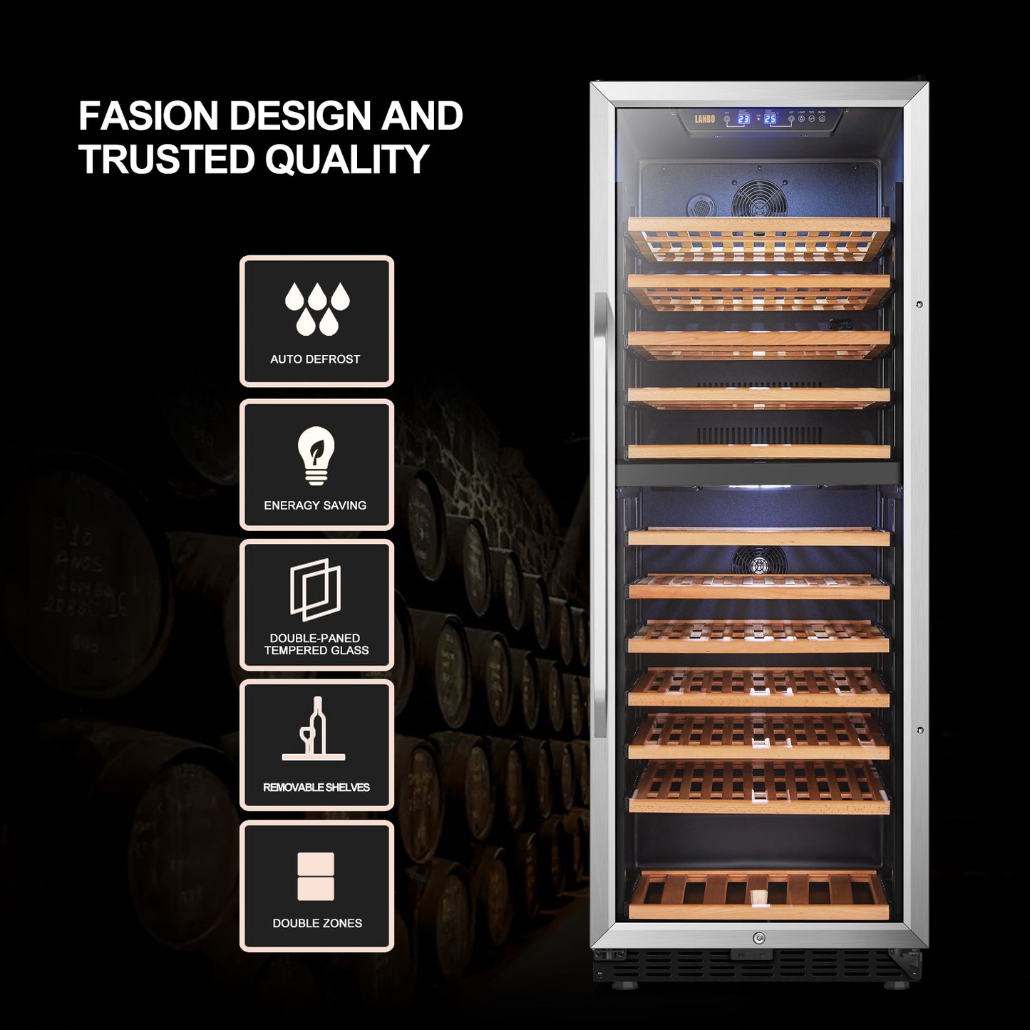 Lanbo LW142D â€“ Dual Zone (Built In or Freestanding) Compressor Wine Cooler, 138 Bottle Capacity-Wine Fridges-Wine Whiskey and Smoke