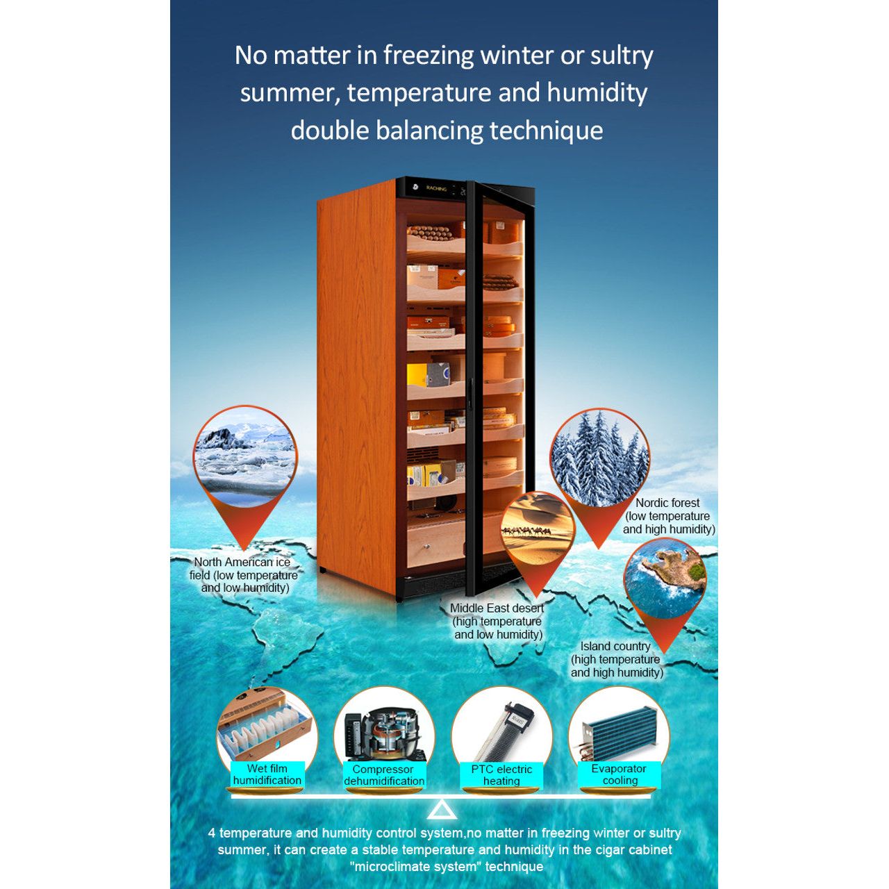 RACHING C330A Elecitrc Cigar Humidor Cabinet - 1300 Cigar Capacity