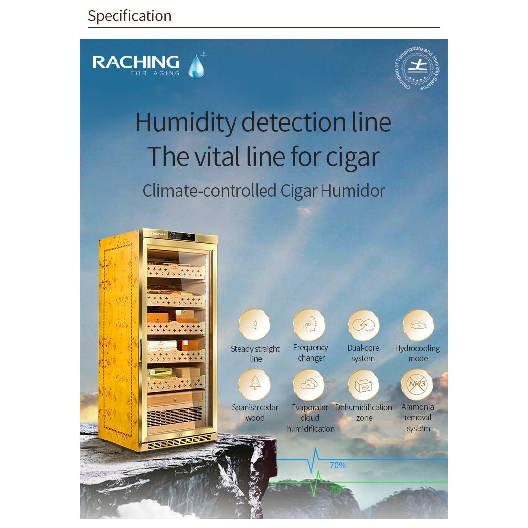 RACHING MON1800A Electric Cigar Humidor Cabinet 1200 Cigar Capacity