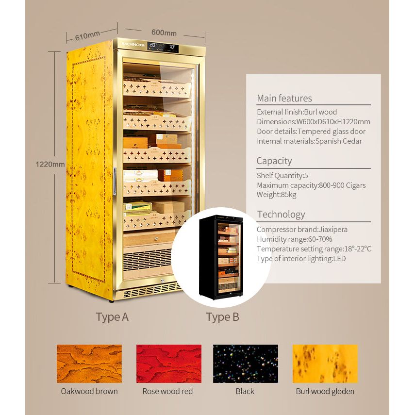 RACHING MON1800A Electric Cigar Humidor Cabinet 1200 Cigar Capacity