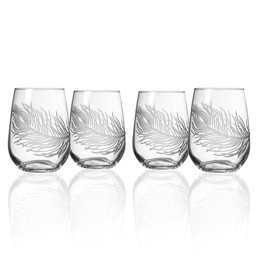 Rolf Glass Peacock 17oz Stemless Wine Glass Set of 4-Barware-Wine Whiskey and Smoke