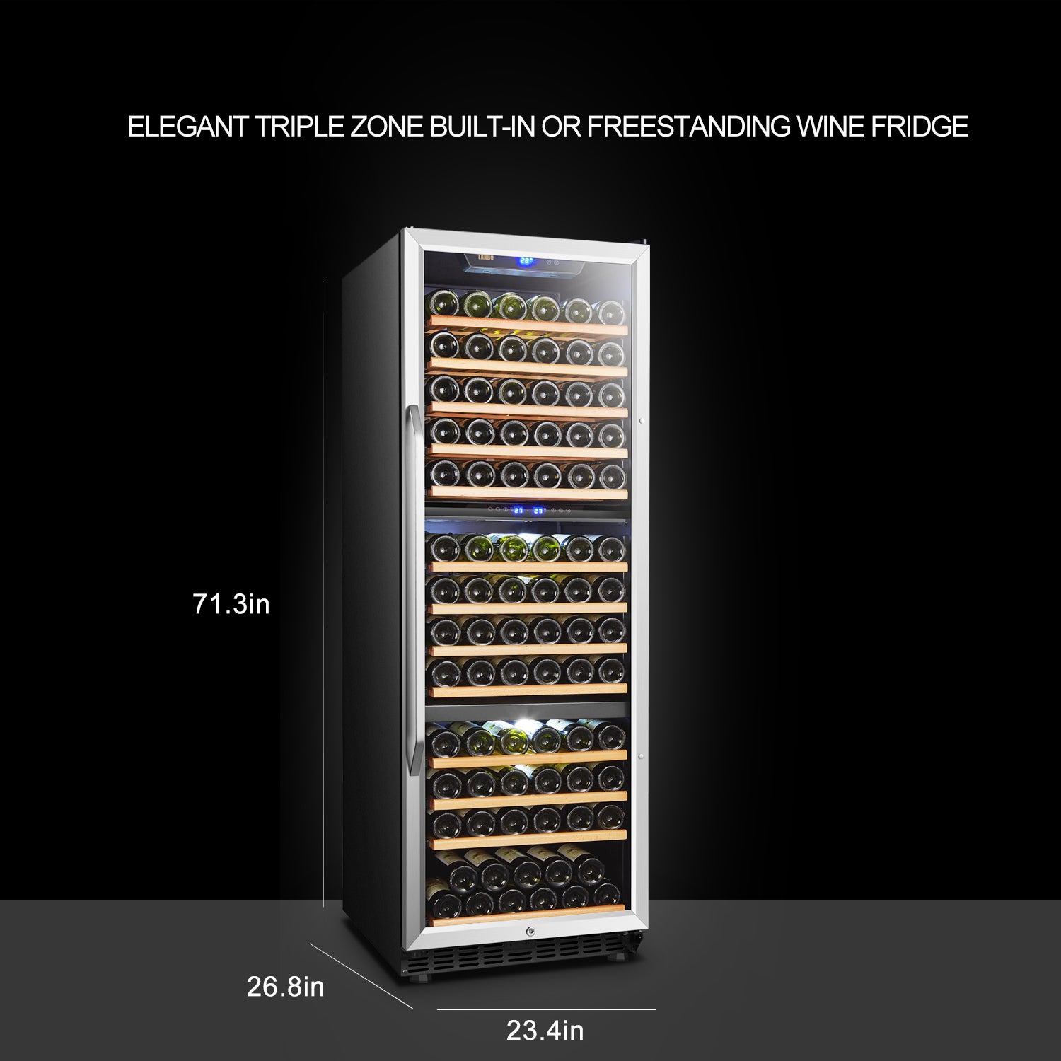 Lanbo LW144T â€“ Triple Zone (Built In or Freestanding) Compressor Wine Cooler, 149 Bottle Capacity-Wine Fridges-Wine Whiskey and Smoke