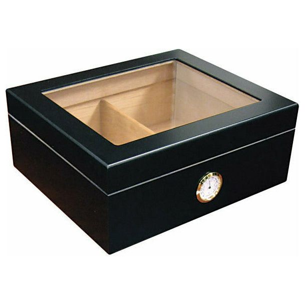 Chalet Glasstop 25-50 Ct. Black Glass Top w/ Humidifier & External Hygro-Humidors-Wine Whiskey and Smoke