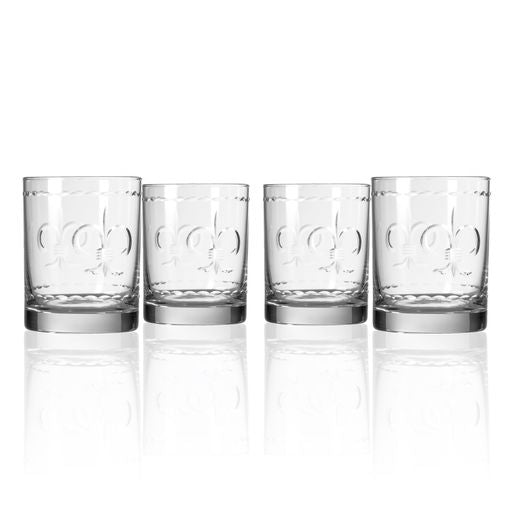Fleur De Lis 13oz Double Old Fashioned Glass Set of 4-Rolf Glass-Wine Whiskey and Smoke