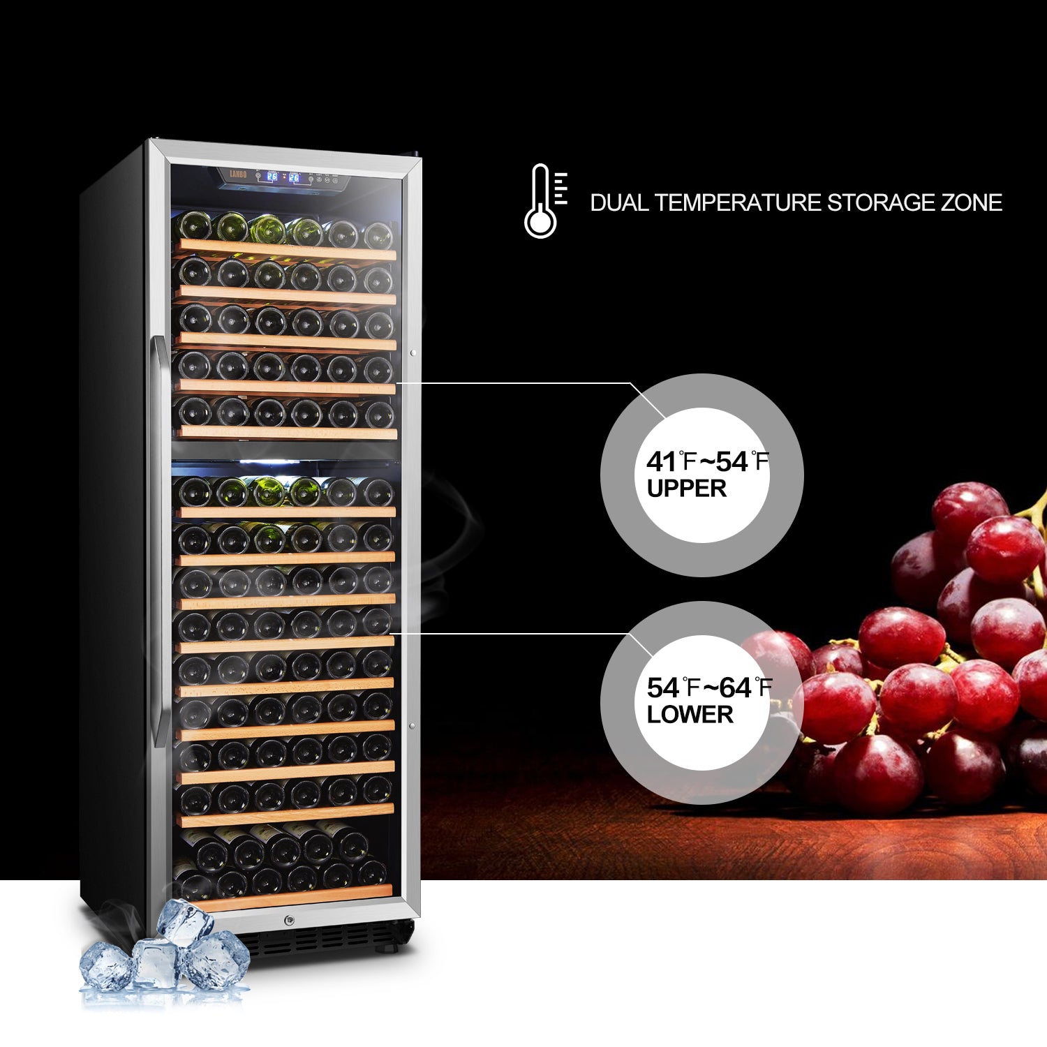 Lanbo LW165D â€“Dual Zone (Built In or Freestanding) Compressor Wine Cooler, 160 Bottle Capacity-Wine Fridges-Wine Whiskey and Smoke