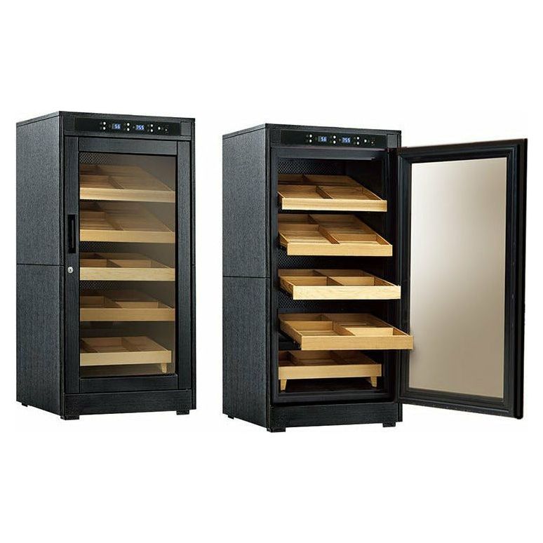 Prestige Import Group - The Redford Lite Humidor - 1250 Ct. Electric Climate/Humidity Controlled Cabinet (Black Oak)-Prestige Import Group-Wine Whiskey and Smoke