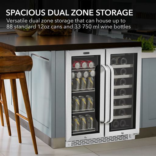 Whynter BWB-3388FDS/BWB-3388FDSa 30″ Built-In French Door Dual Zone 33 Bottle Wine Refrigerator 88 Can Beverage Center-Whynter-Wine Whiskey and Smoke