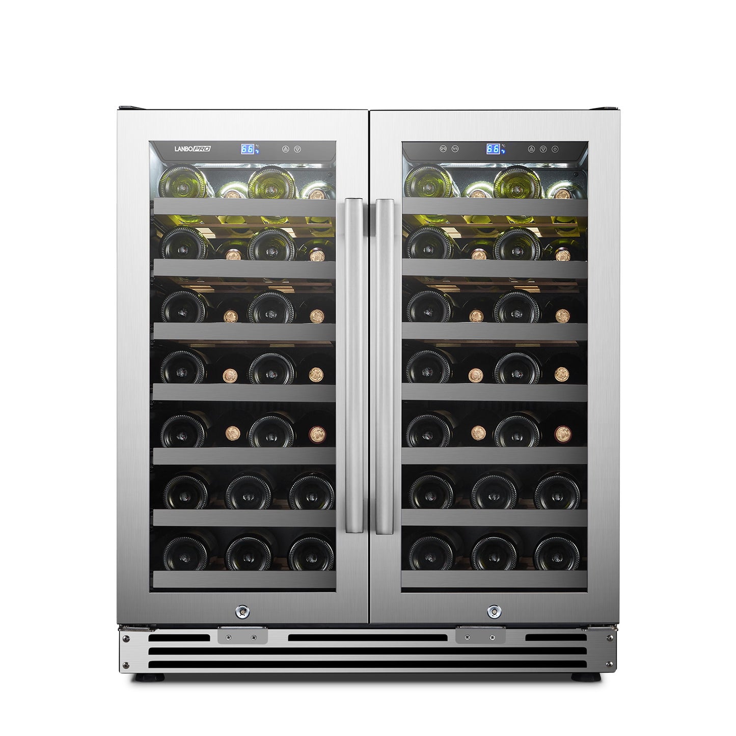 LanboPro LP66D - Stainless Steel Dual Zone Wine Cooler - Seamless Stainless Steel French Doors 62 Bottle Capacity-Wine Fridges-Wine Whiskey and Smoke