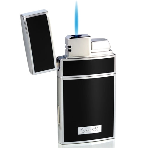 Caseti Troy Black Lacquer Single Torch Flame Cigar Lighter-Caseti-Wine Whiskey and Smoke