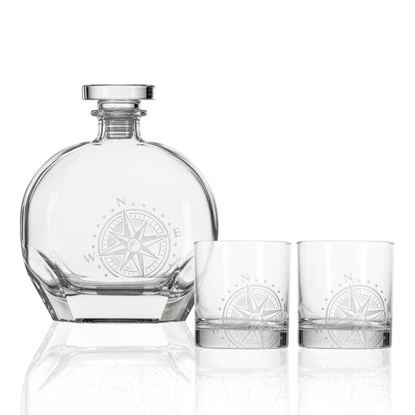 Rolf Glass Compass Star 3 Piece Gift Set - Whiskey Decanter and Rocks Glasses-Rolf Glass-Wine Whiskey and Smoke