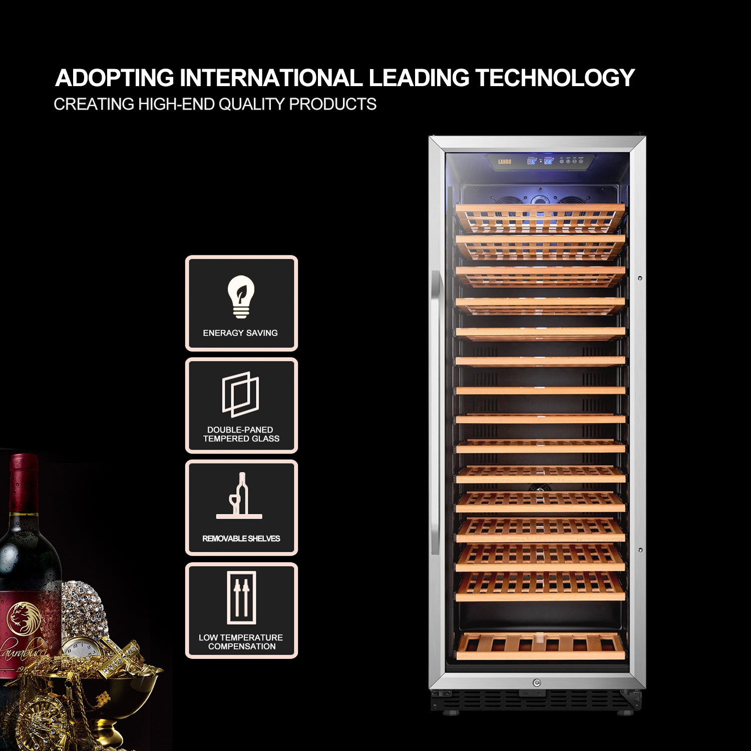 Lanbo LW155S â€“ Single Zone (Built In or Freestanding) Compressor Wine Cooler, 149 Bottle Capacity-Wine Fridges-Wine Whiskey and Smoke