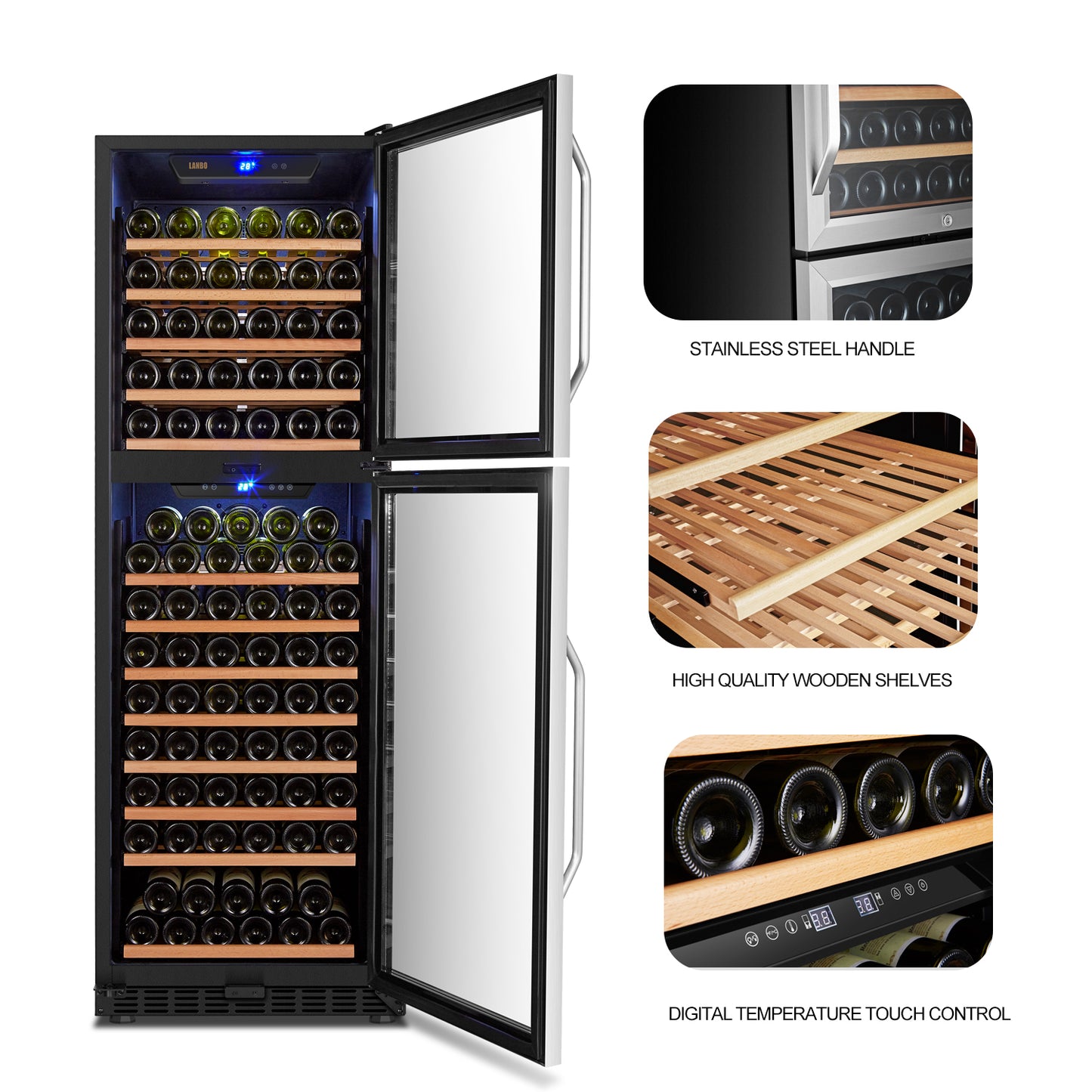 Lanbo LW162DD â€“ Dual Door Dual Zone (Built In or Freestanding) Compressor Wine Cooler, 162 Bottle Capacity-Wine Fridges-Wine Whiskey and Smoke