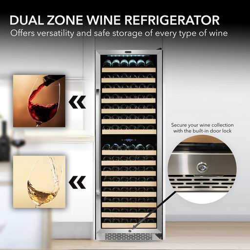 Whynter BWR-1642DZ/BWR-1642DZa 164 Bottle Built-in Stainless Steel Dual Zone Compressor Wine Refrigerator with Display Rack and LED display-Whynter-Wine Whiskey and Smoke