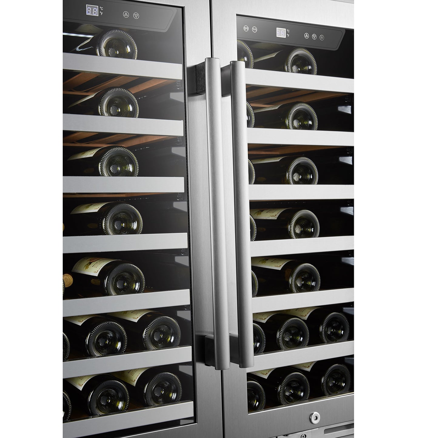 LanboPro LP66D - Stainless Steel Dual Zone Wine Cooler - Seamless Stainless Steel French Doors 62 Bottle Capacity-Wine Fridges-Wine Whiskey and Smoke
